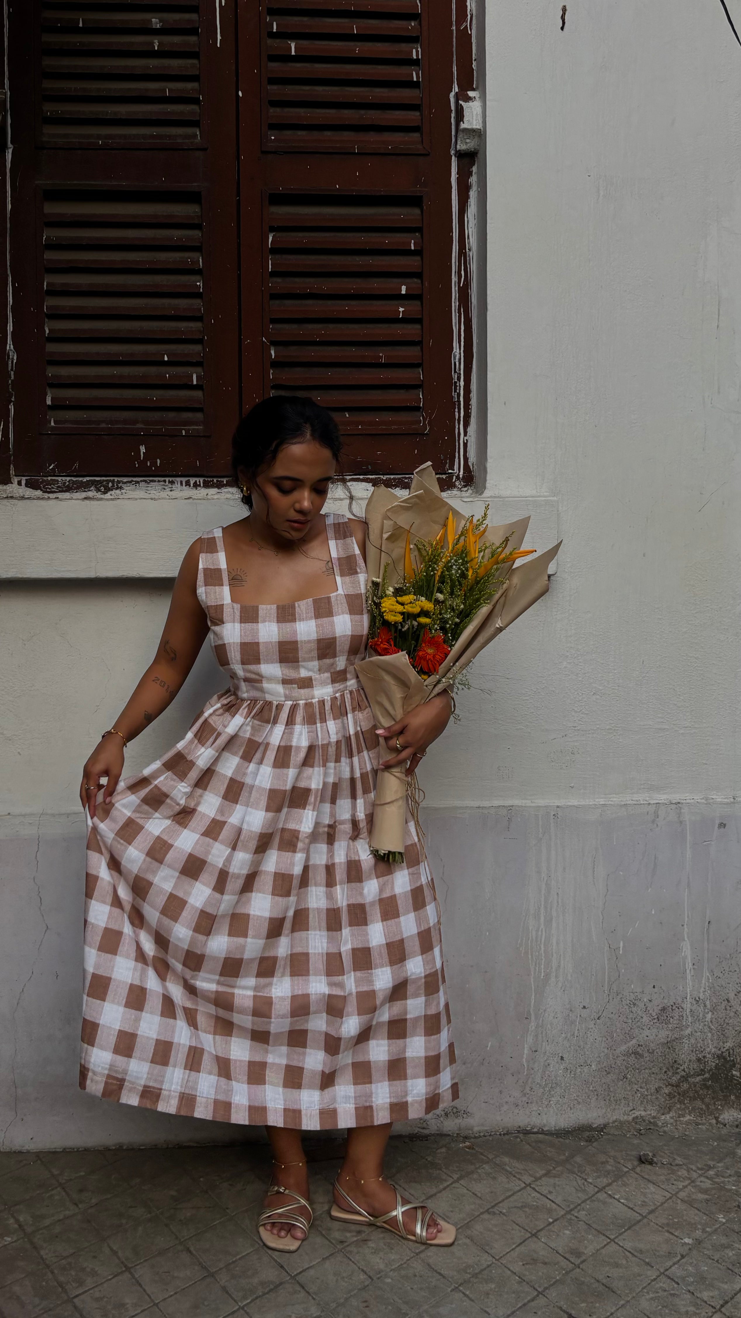 Checkmate Dress | Taupe Checkmate Dress | Taupe