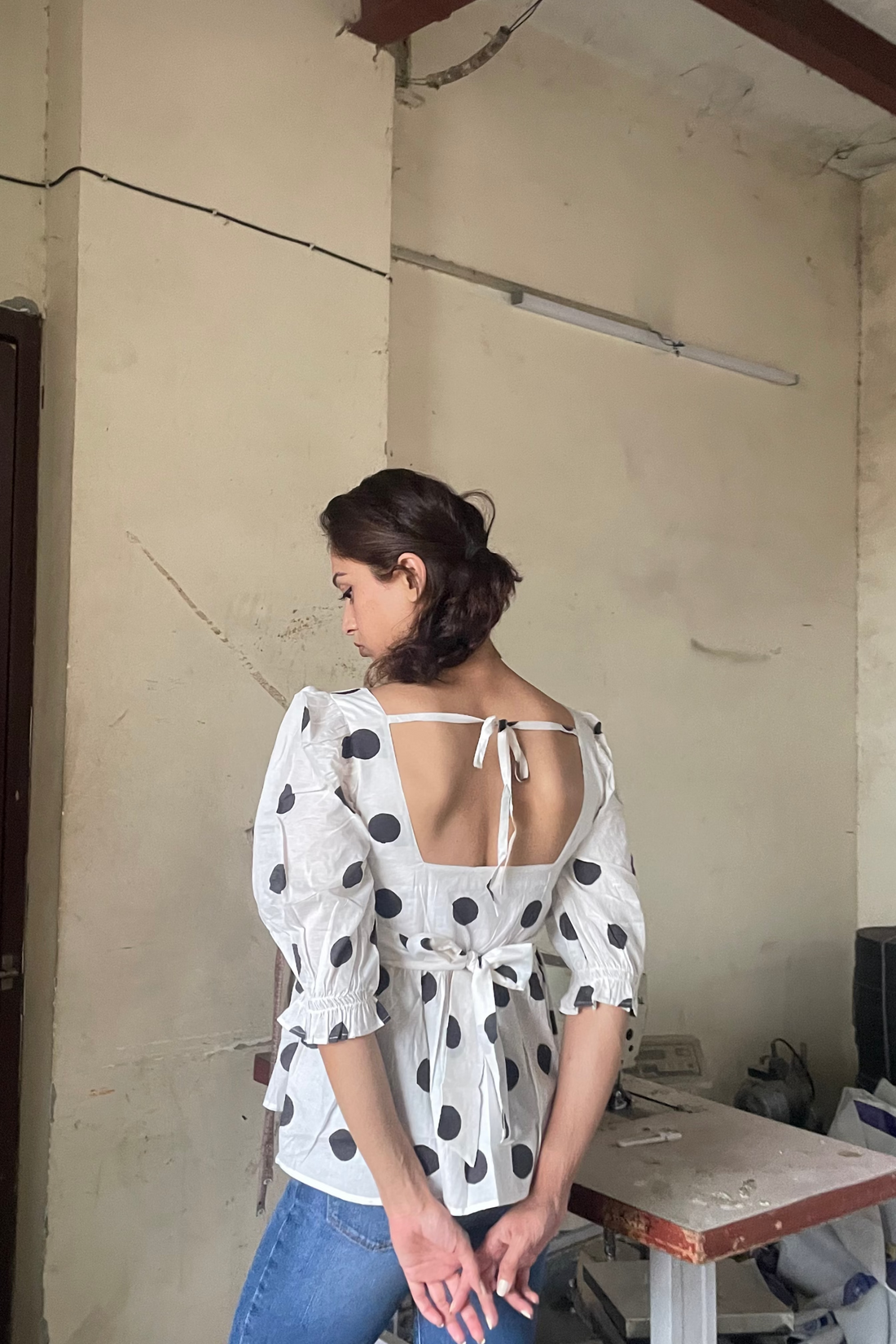 Cleo Top | Polka | Black